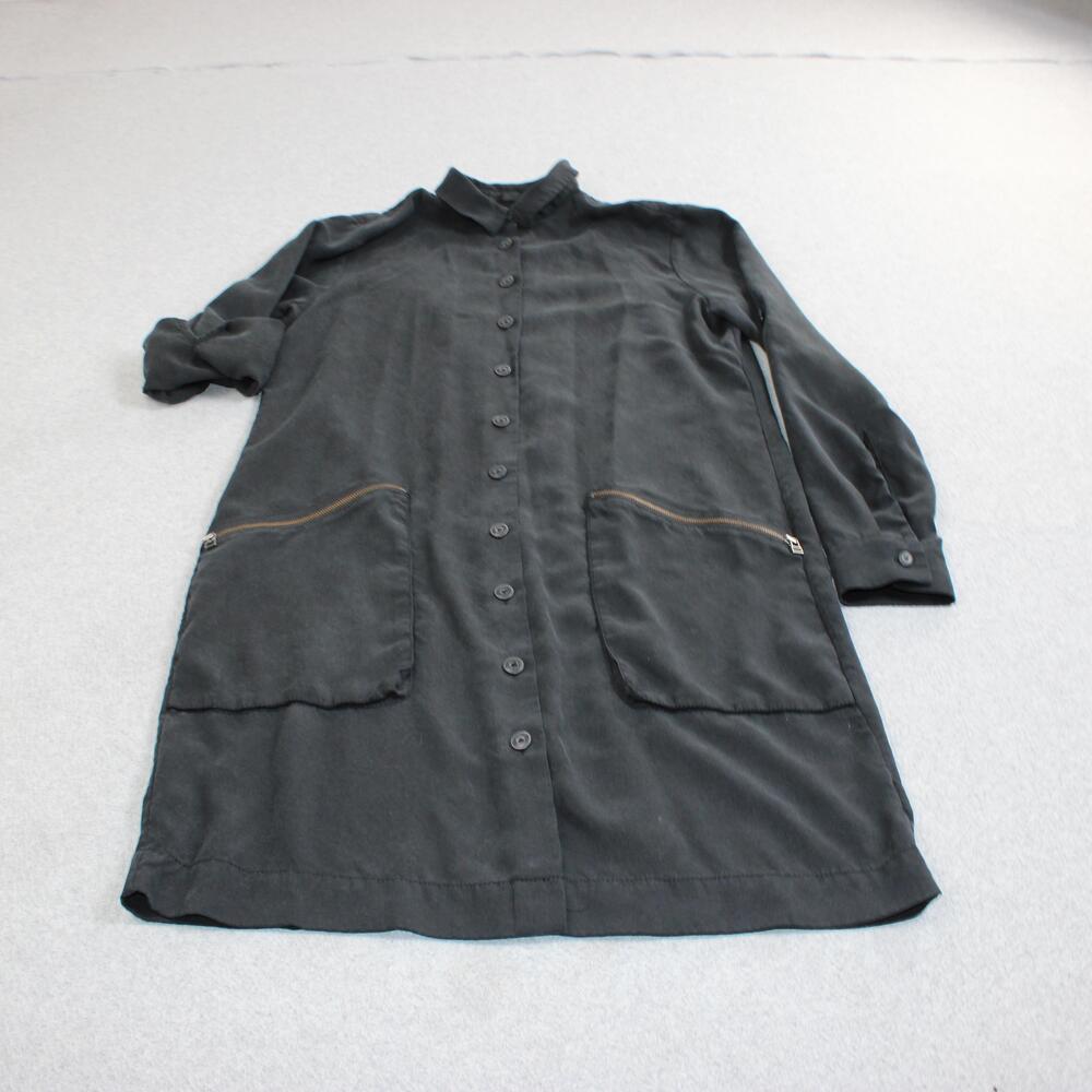 ATM Shirt Dress Women S Black Tencel Button Zip Pockets Lightweight Lagenlook